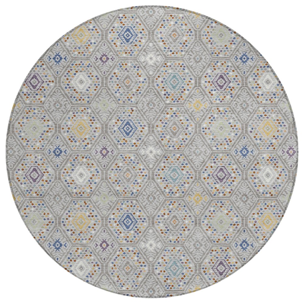 Machine Washable Indoor/Outdoor Chantille ACN2471 Gray 8' x 8' Round Rug. Picture 1