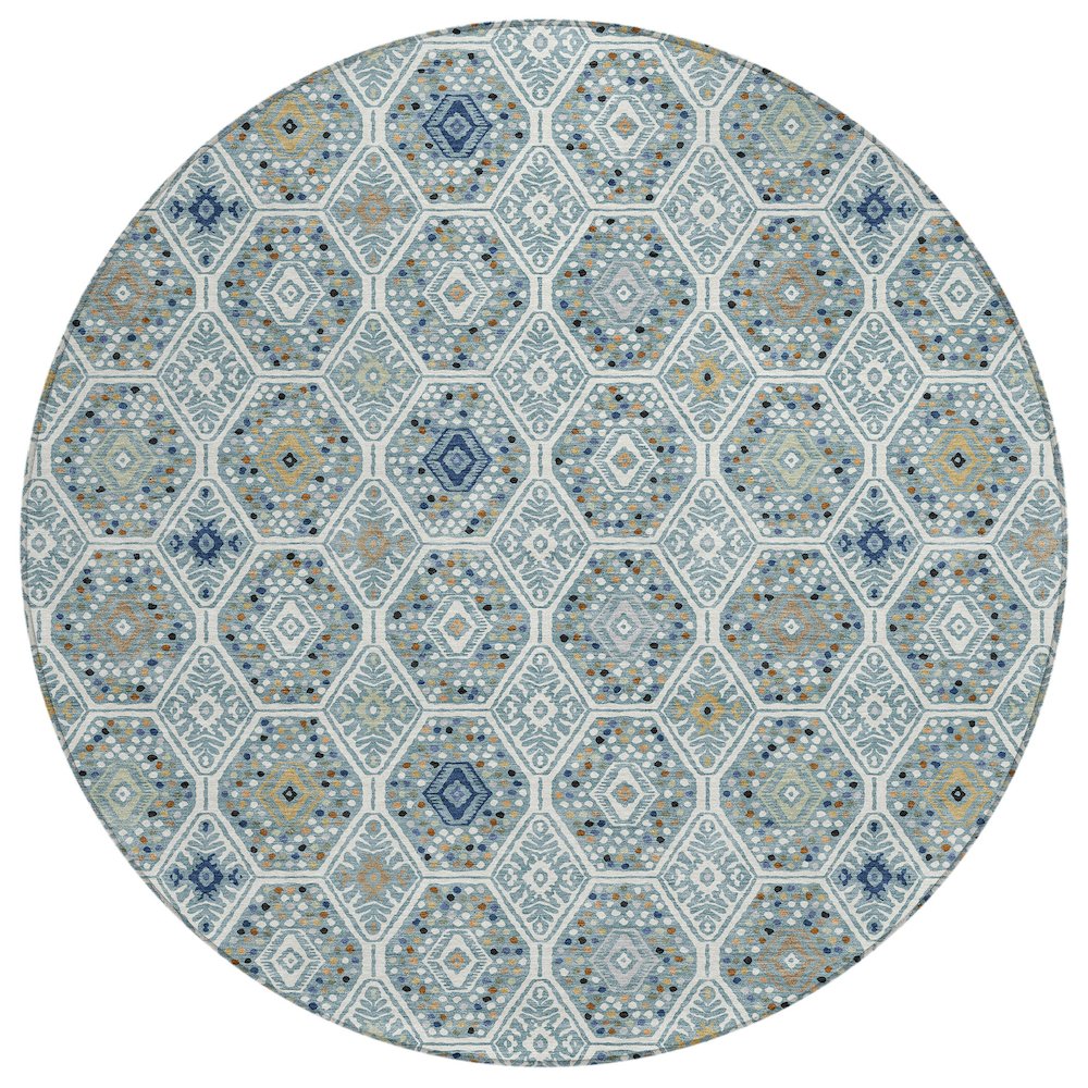 Machine Washable Indoor/Outdoor Chantille ACN2471 Teal 8' x 8' Round Rug. Picture 1