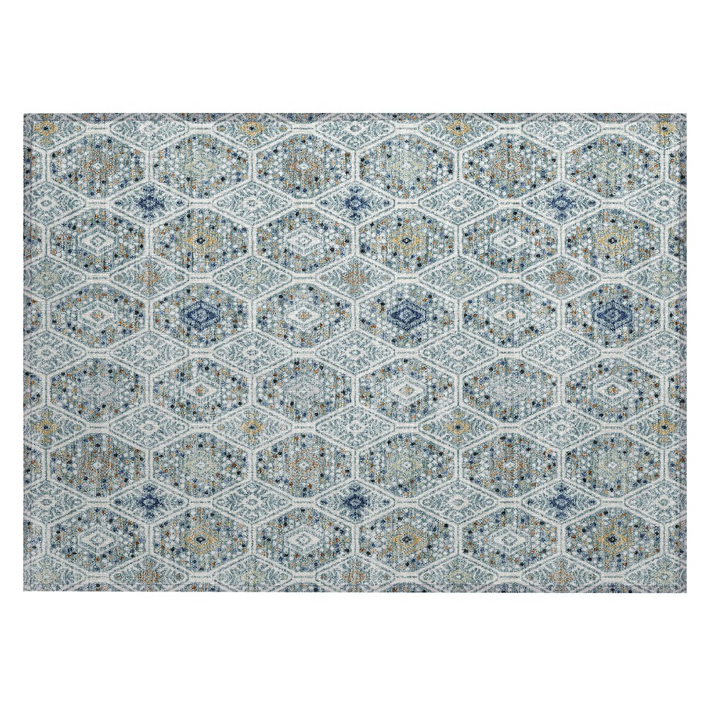 Machine Washable Indoor/Outdoor Chantille ACN2471 Teal 1'8" x 2'6" Rug. Picture 1