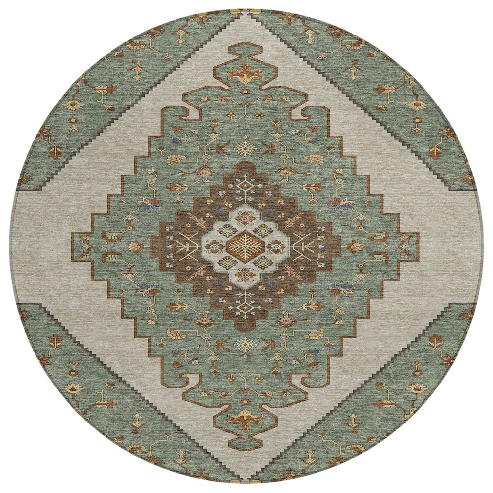Machine Washable Indoor/Outdoor Chantille ACN2472 Green 8' x 8' Round Rug. Picture 1