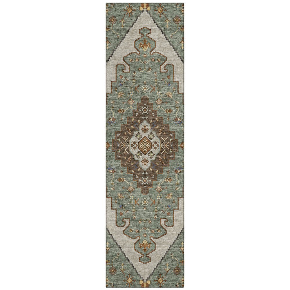 Machine Washable Indoor/Outdoor Chantille ACN2472 Green 2'3" x 7'6" Runner Rug. Picture 1
