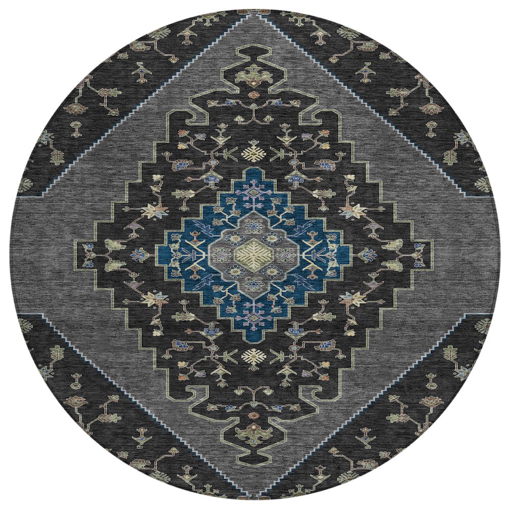 Machine Washable Indoor/Outdoor Chantille ACN2472 Black 8' x 8' Round Rug. Picture 1