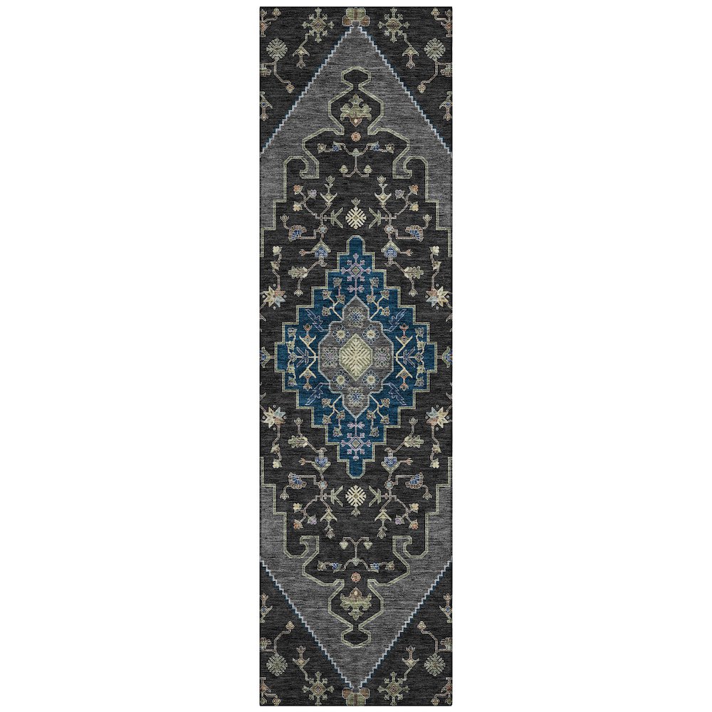 Machine Washable Indoor/Outdoor Chantille ACN2472 Black 2'3" x 7'6" Runner Rug. Picture 1
