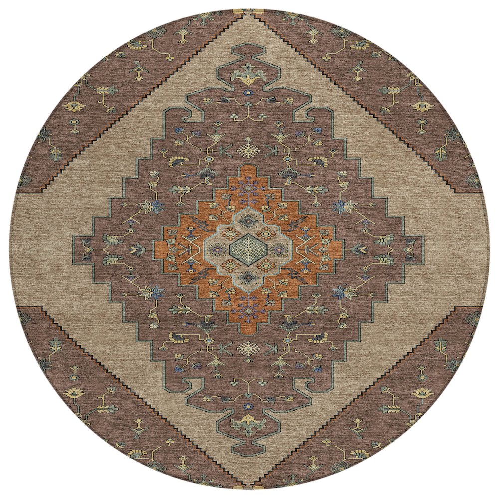 Machine Washable Indoor/Outdoor Chantille ACN2472 Brown 8' x 8' Round Rug. Picture 1