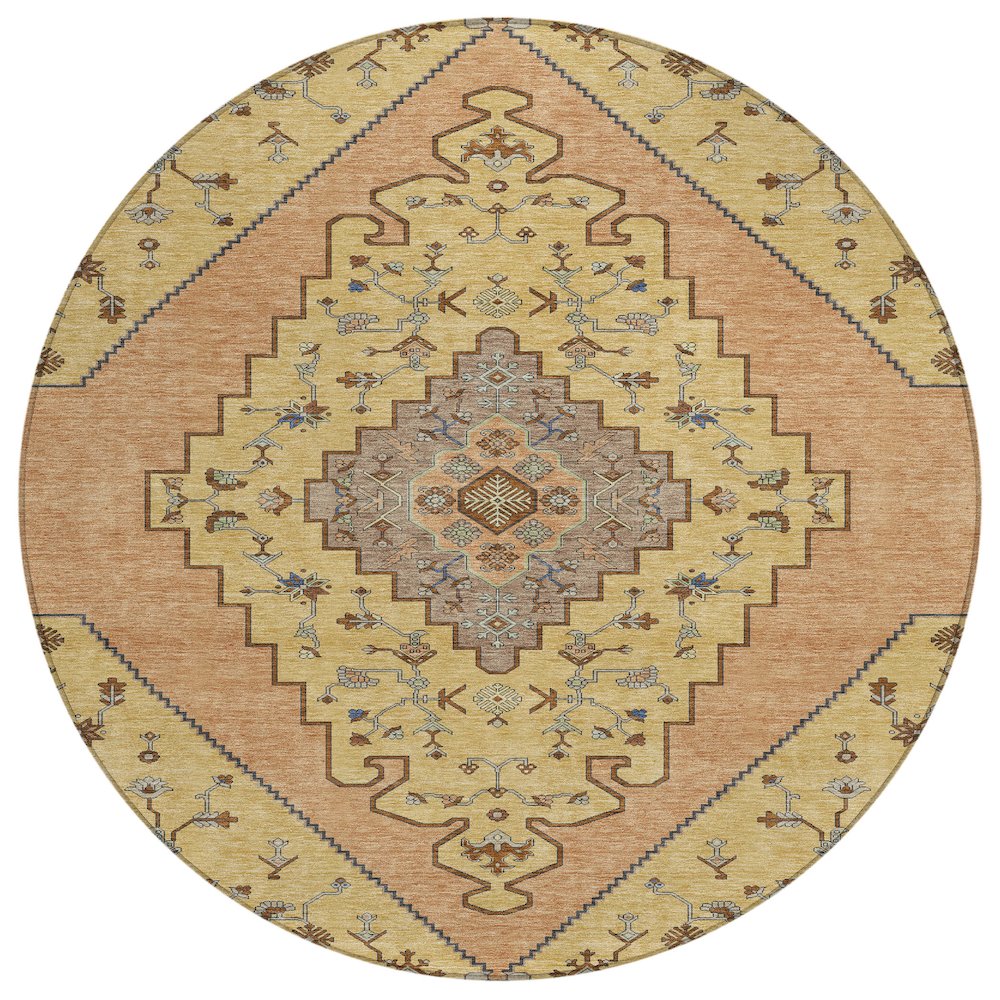 Machine Washable Indoor/Outdoor Chantille ACN2472 Gold 8' x 8' Round Rug. Picture 1