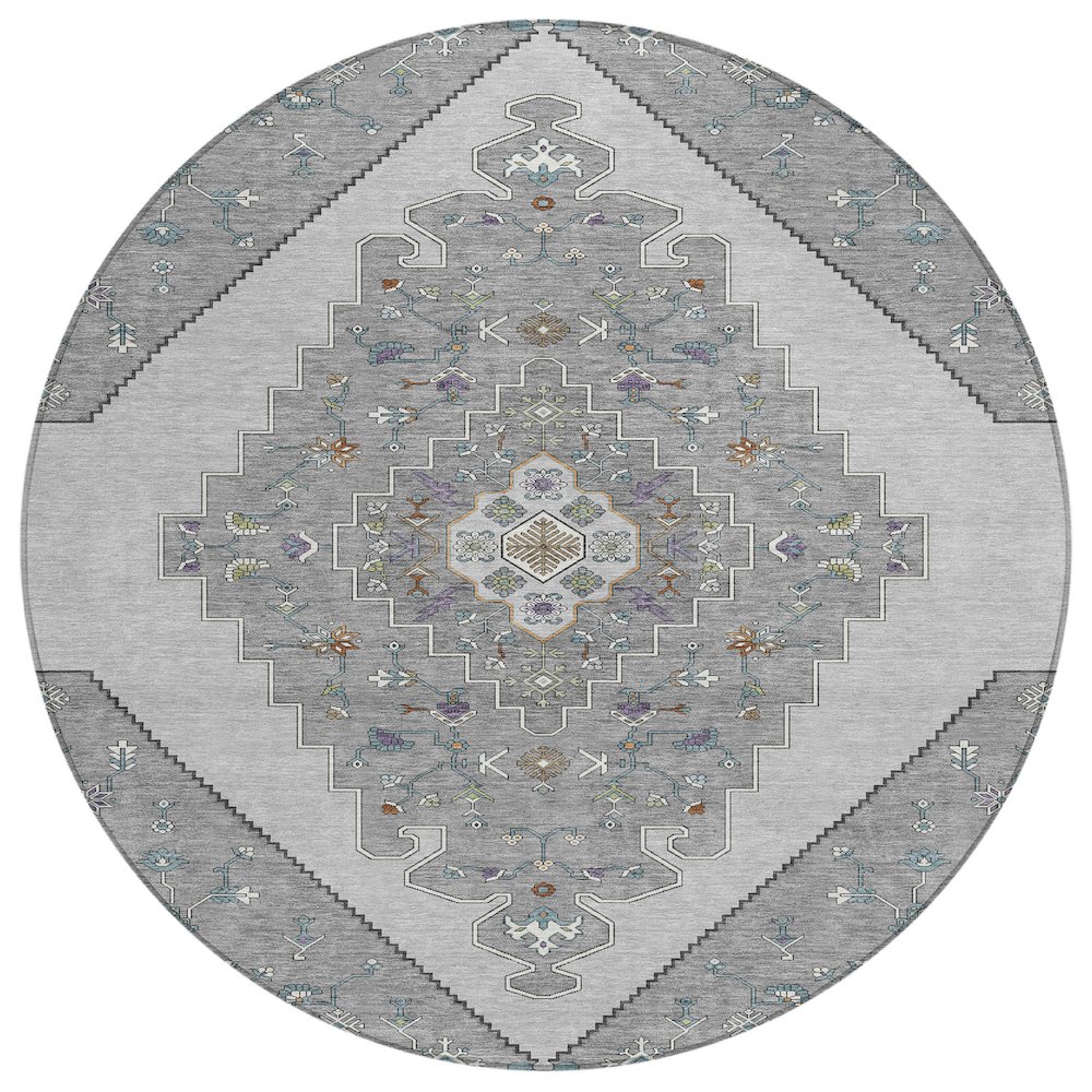 Machine Washable Indoor/Outdoor Chantille ACN2472 Gray 8' x 8' Round Rug. Picture 1