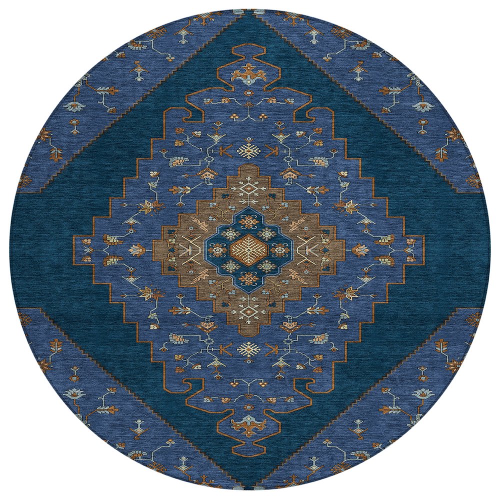 Machine Washable Indoor/Outdoor Chantille ACN2472 Blue 8' x 8' Round Rug. Picture 1
