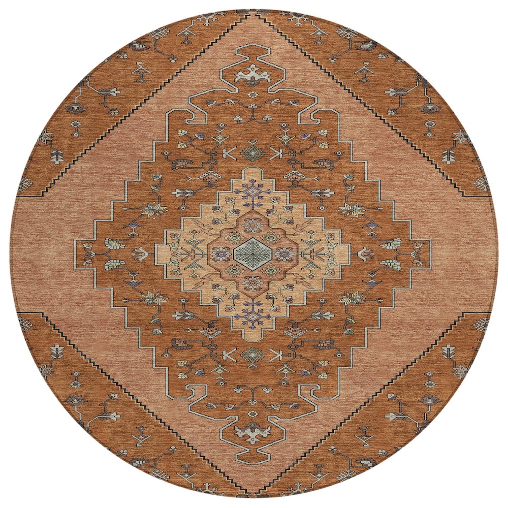 Machine Washable Indoor/Outdoor Chantille ACN2472 Orange 8' x 8' Round Rug. Picture 1