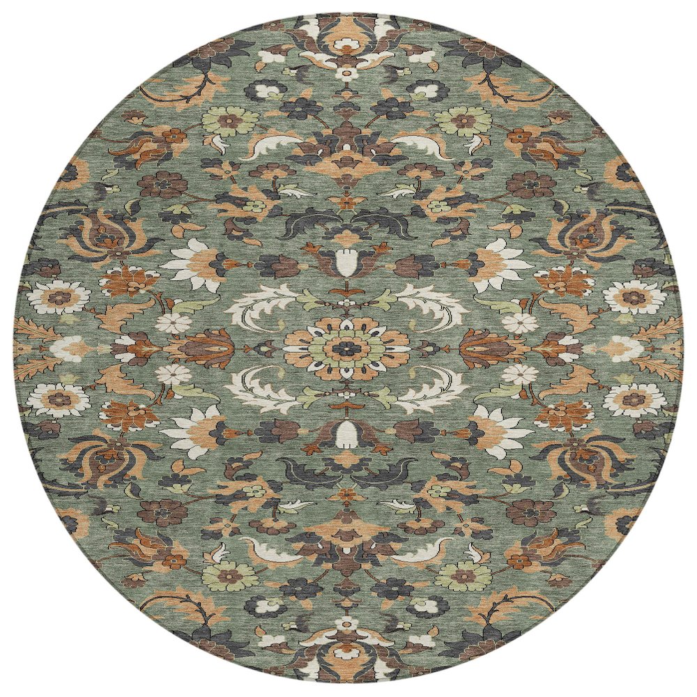 Machine Washable Indoor/Outdoor Chantille ACN2473 Green 8' x 8' Round Rug. Picture 1