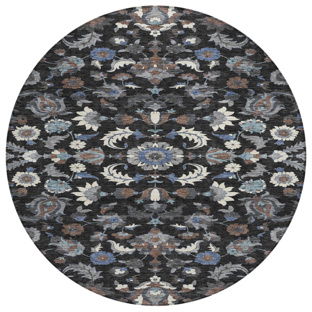 Machine Washable Indoor/Outdoor Chantille ACN2473 Black 8' x 8' Round Rug. Picture 1