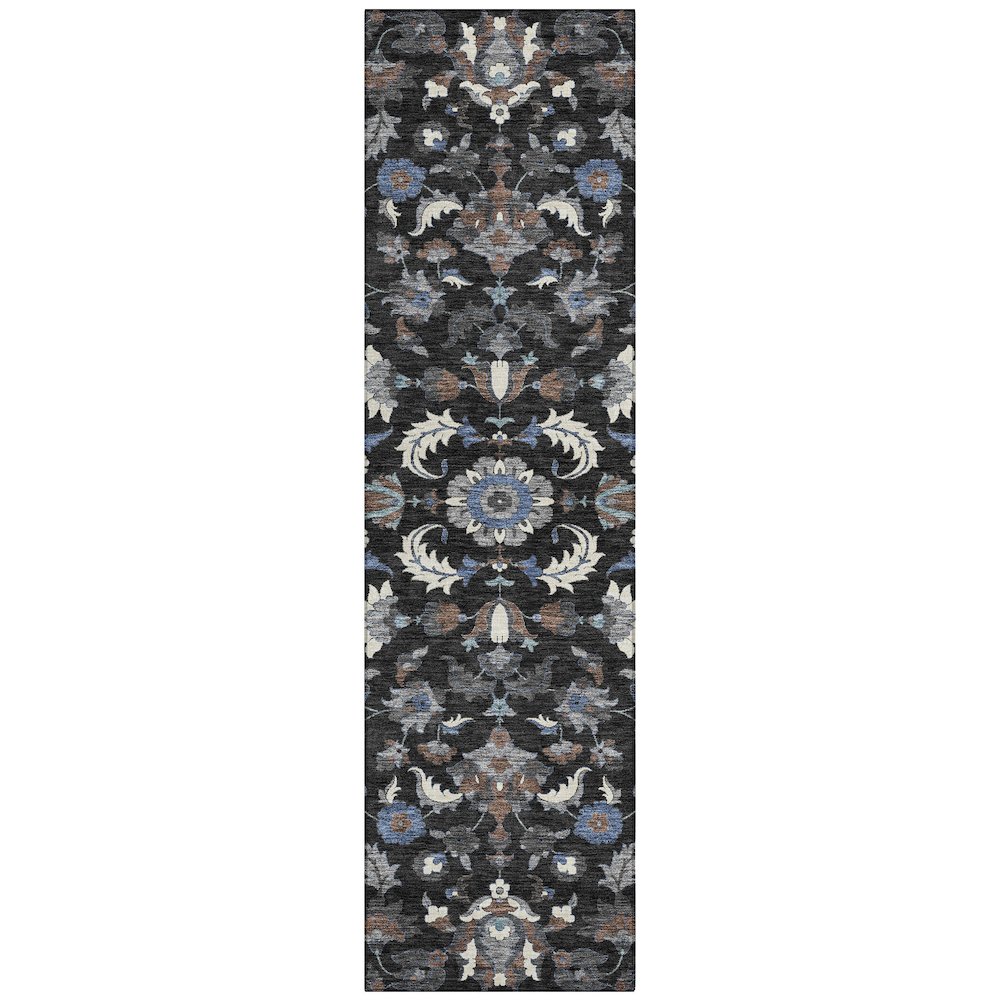 Machine Washable Indoor/Outdoor Chantille ACN2473 Black 2'3" x 7'6" Runner Rug. Picture 1