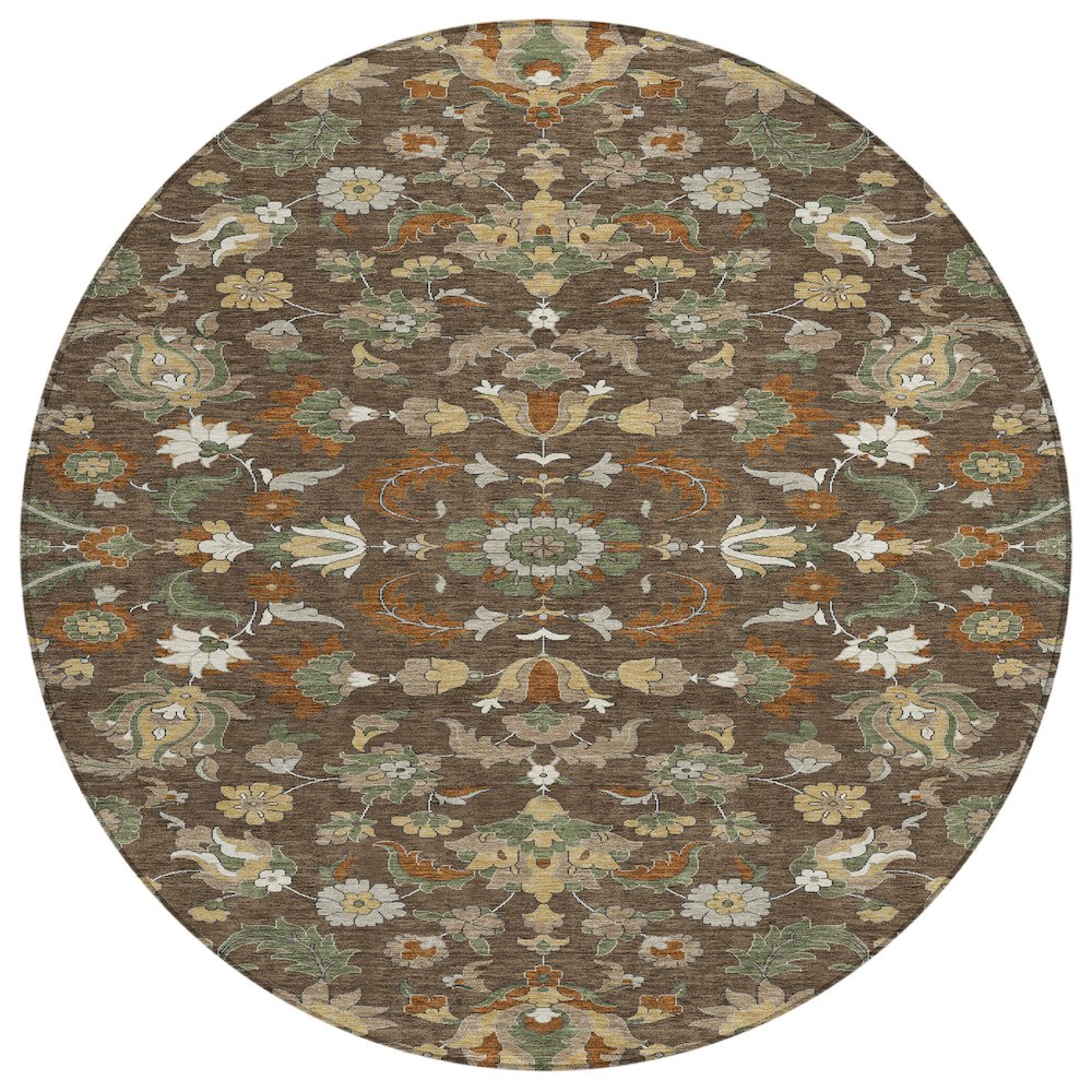 Machine Washable Indoor/Outdoor Chantille ACN2473 Brown 8' x 8' Round Rug. Picture 1