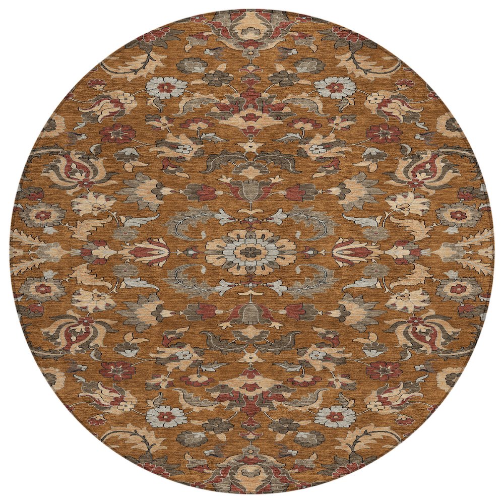 Machine Washable Indoor/Outdoor Chantille ACN2473 Orange 8' x 8' Round Rug. Picture 1