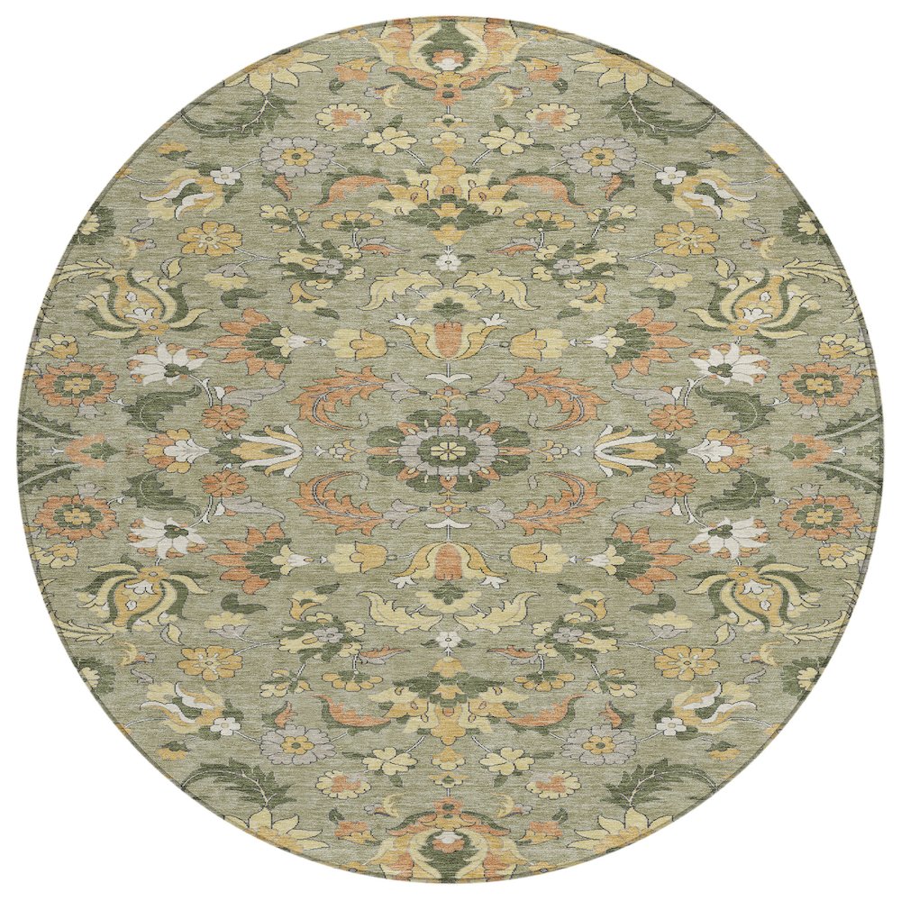Machine Washable Indoor/Outdoor Chantille ACN2473 Green 8' x 8' Round Rug. Picture 1