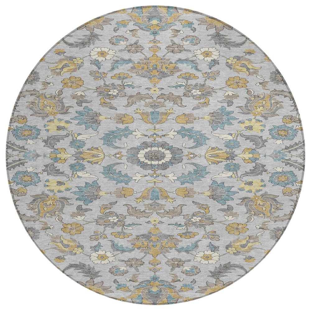 Machine Washable Indoor/Outdoor Chantille ACN2473 Gray 8' x 8' Round Rug. Picture 1
