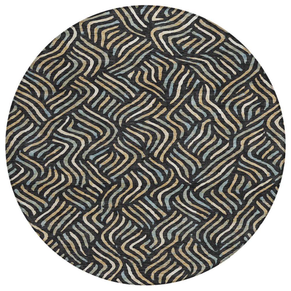 Machine Washable Indoor/Outdoor Chantille ACN2474 Black 8' x 8' Round Rug. Picture 1