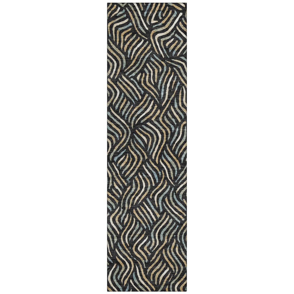 Machine Washable Indoor/Outdoor Chantille ACN2474 Black 2'3" x 7'6" Runner Rug. Picture 1