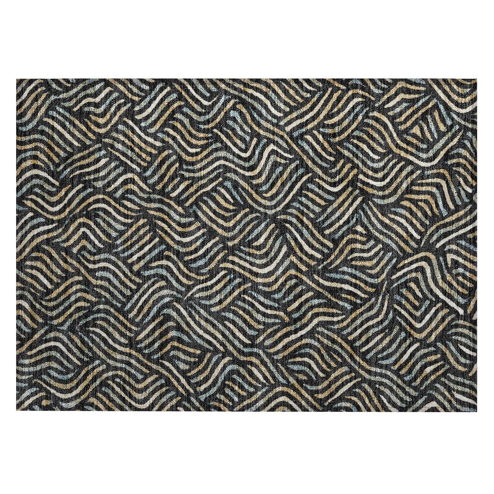 Machine Washable Indoor/Outdoor Chantille ACN2474 Black 1'8" x 2'6" Rug. Picture 1