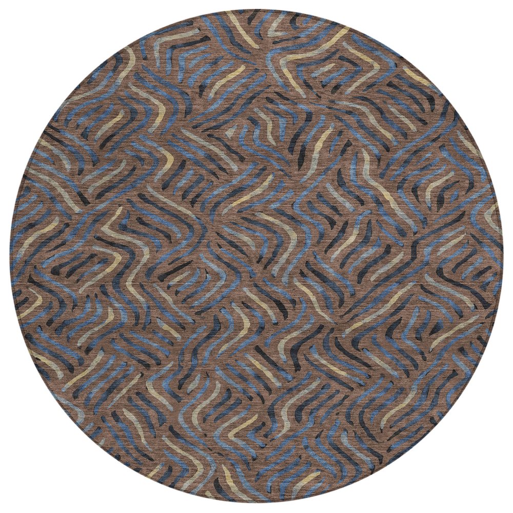 Machine Washable Indoor/Outdoor Chantille ACN2474 Brown 8' x 8' Round Rug. Picture 1