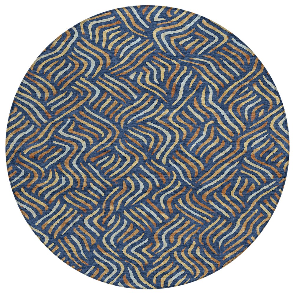 Machine Washable Indoor/Outdoor Chantille ACN2474 Blue 8' x 8' Round Rug. Picture 1