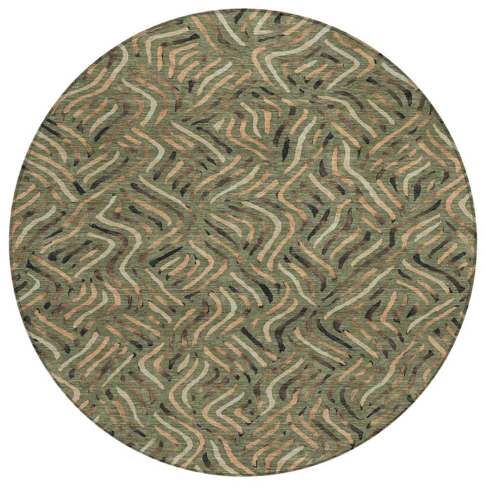 Machine Washable Indoor/Outdoor Chantille ACN2474 Green 8' x 8' Round Rug. Picture 1