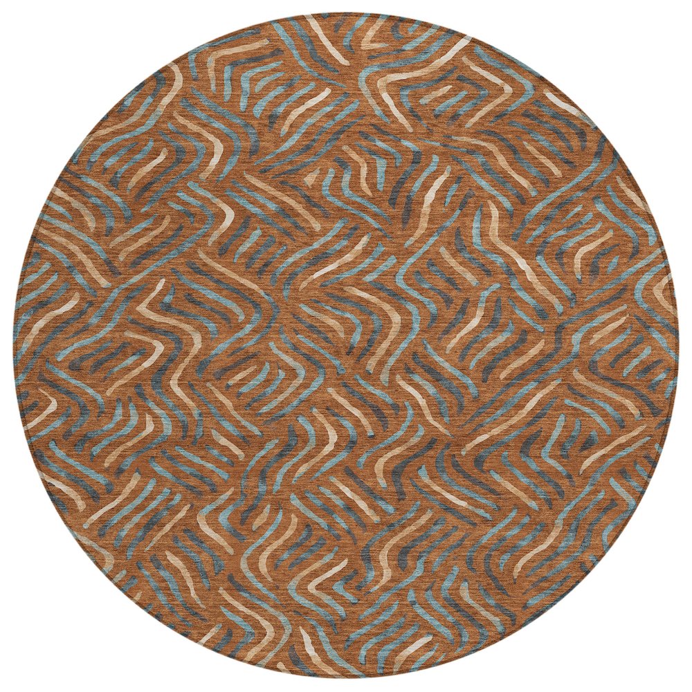 Machine Washable Indoor/Outdoor Chantille ACN2474 Orange 8' x 8' Round Rug. Picture 1