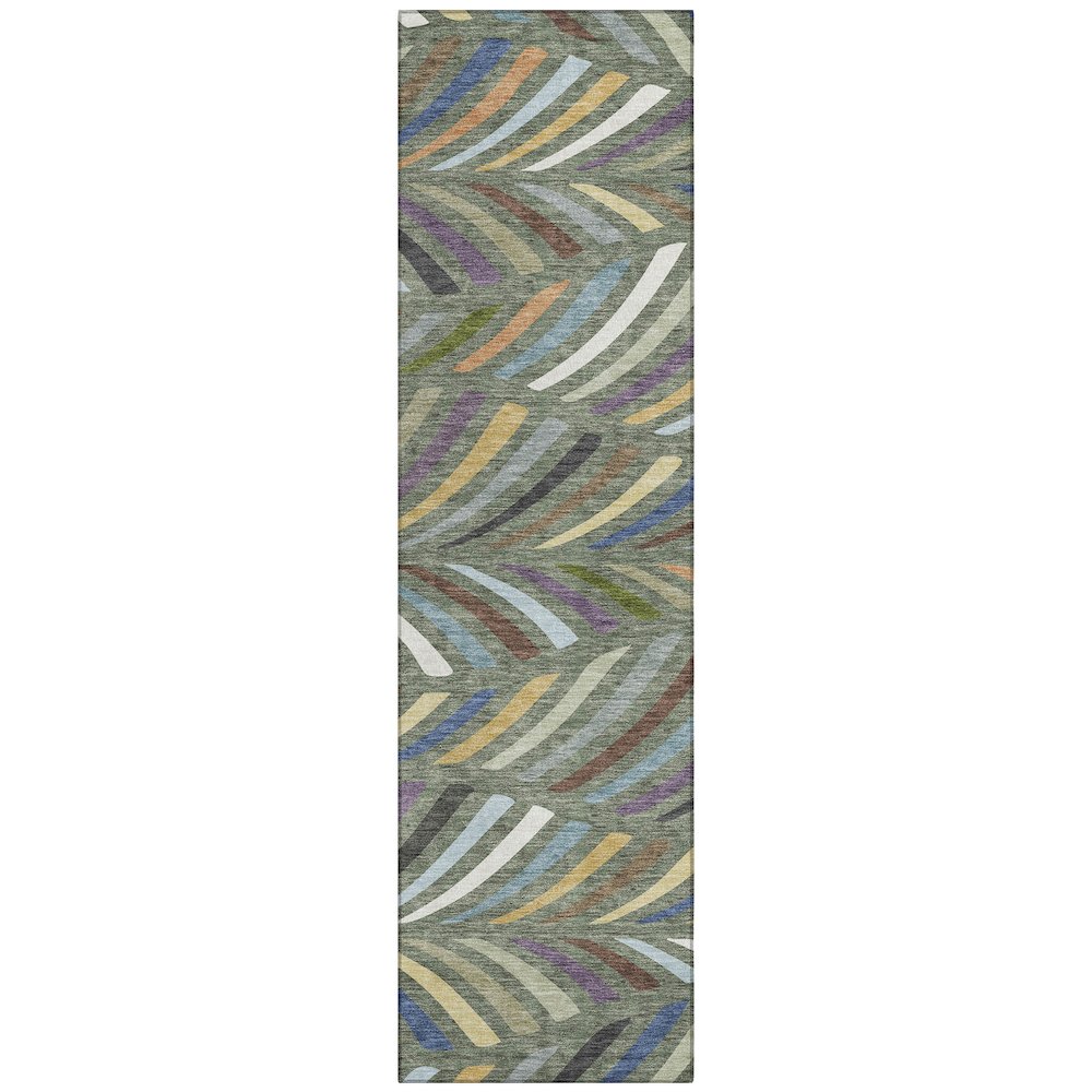 Machine Washable Indoor/Outdoor Chantille ACN2475 Green 2'3" x 7'6" Runner Rug. Picture 1