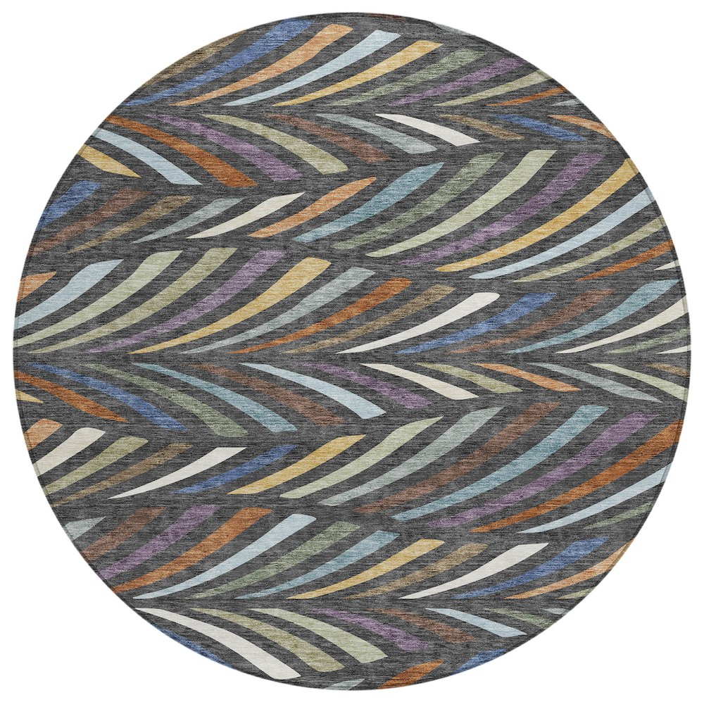 Machine Washable Indoor/Outdoor Chantille ACN2475 Gray 8' x 8' Round Rug. Picture 1