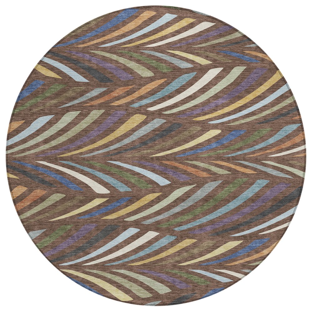 Machine Washable Indoor/Outdoor Chantille ACN2475 Brown 8' x 8' Round Rug. Picture 1