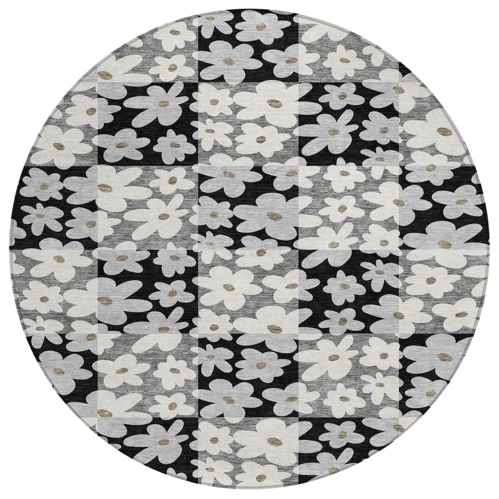 Machine Washable Indoor/Outdoor Chantille ACN2476 Black 8' x 8' Round Rug. Picture 1