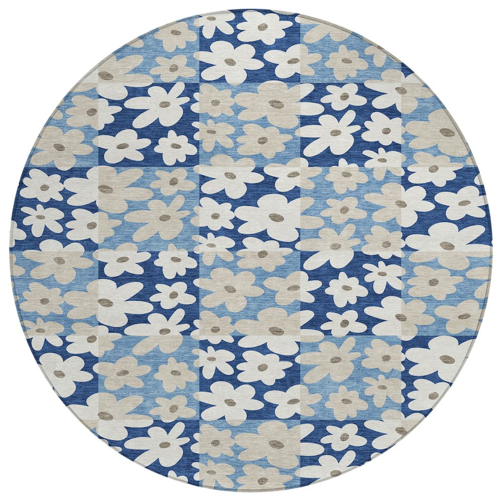 Machine Washable Indoor/Outdoor Chantille ACN2476 Blue 8' x 8' Round Rug. Picture 1