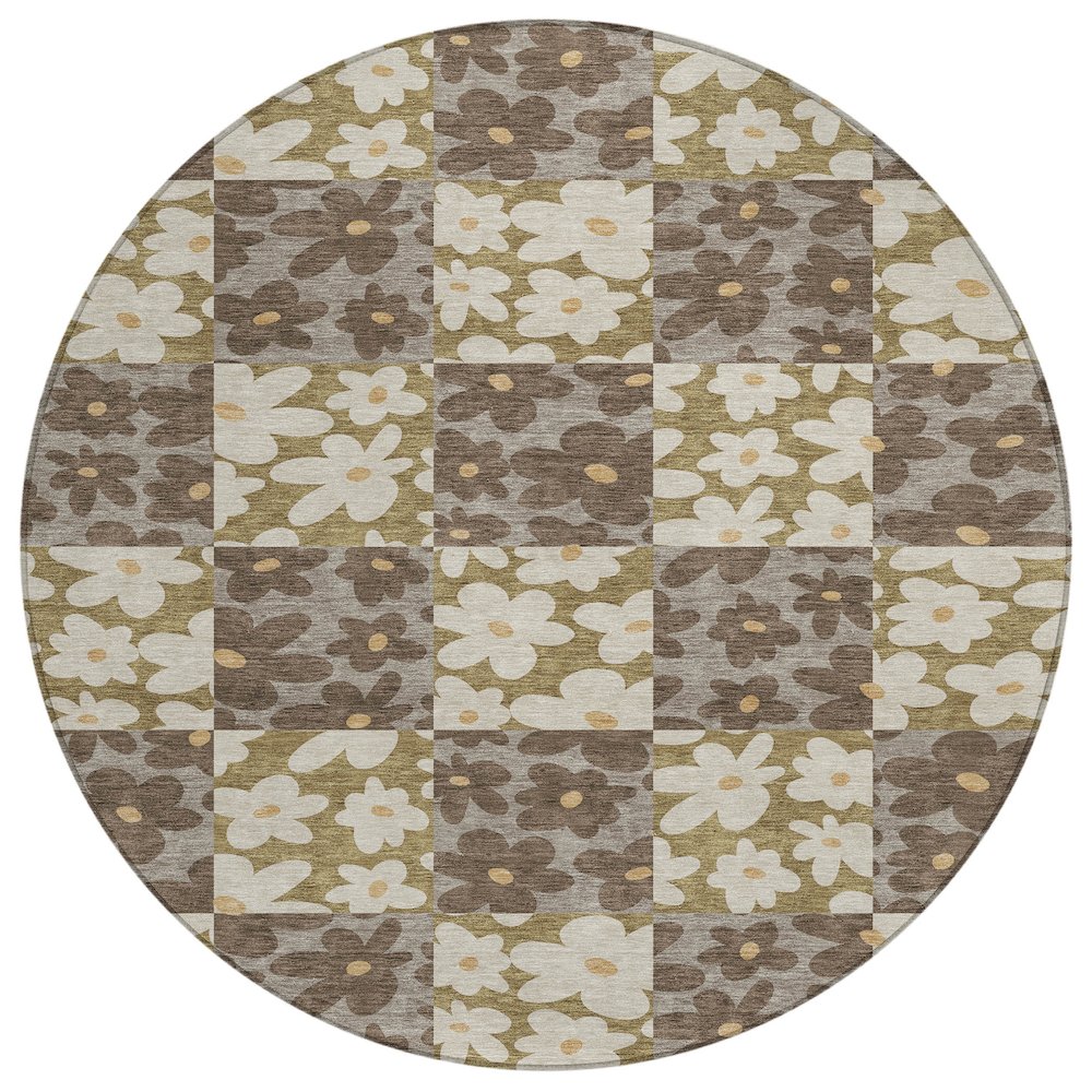 Machine Washable Indoor/Outdoor Chantille ACN2476 Brown 8' x 8' Round Rug. Picture 1
