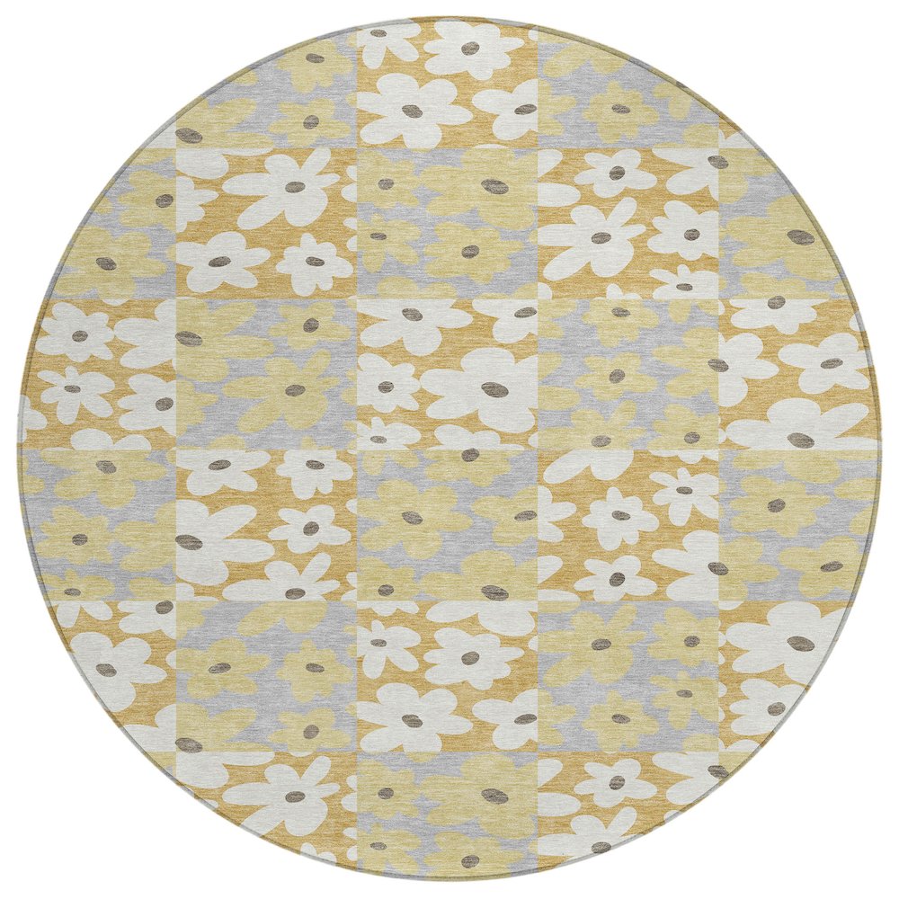 Machine Washable Indoor/Outdoor Chantille ACN2476 Gold 8' x 8' Round Rug. Picture 1