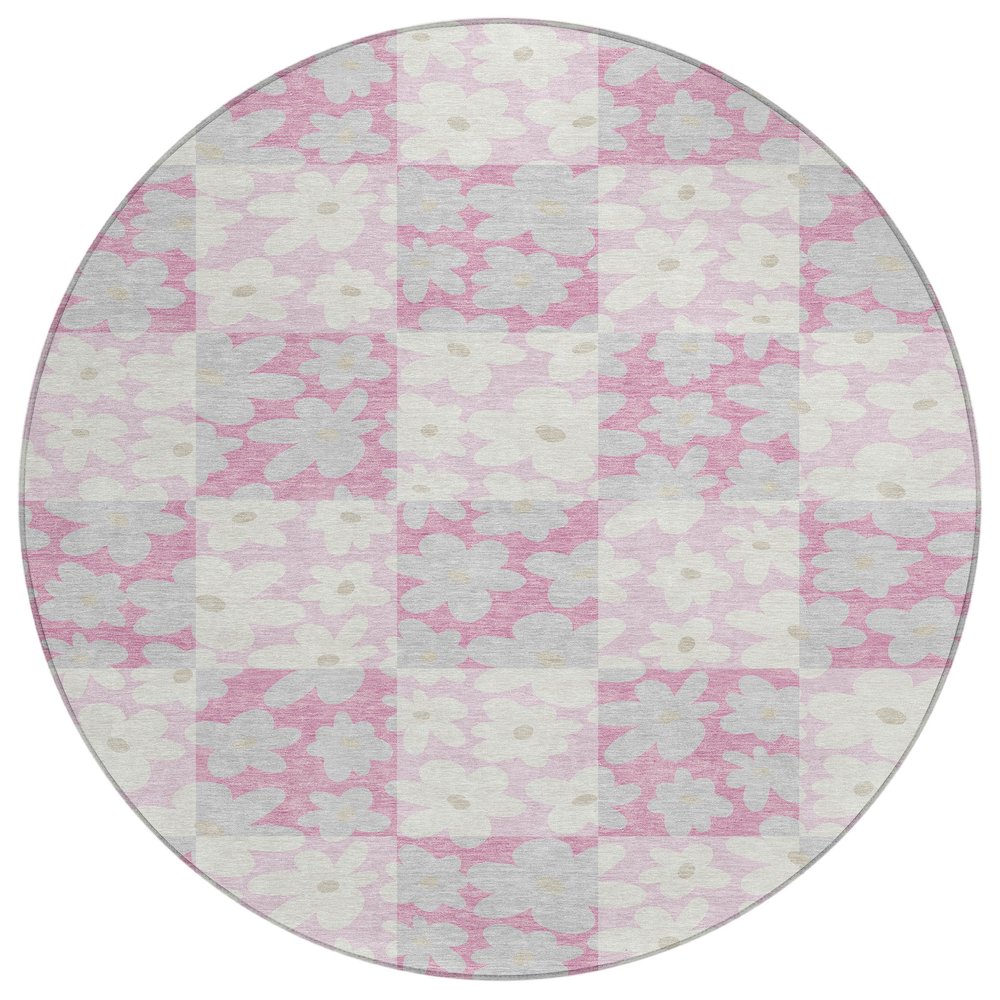 Machine Washable Indoor/Outdoor Chantille ACN2476 Pink 8' x 8' Round Rug. Picture 1