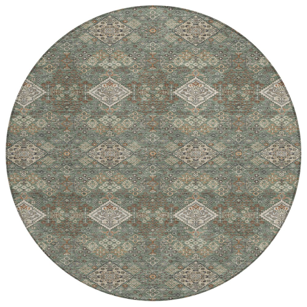 Machine Washable Indoor/Outdoor Chantille ACN2477 Green 8' x 8' Round Rug. Picture 1