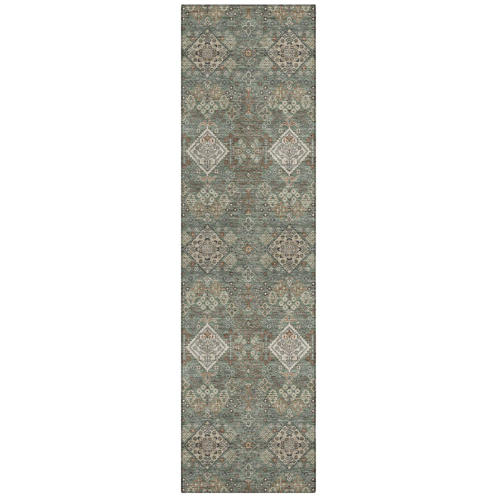 Machine Washable Indoor/Outdoor Chantille ACN2477 Green 2'3" x 7'6" Runner Rug. Picture 1