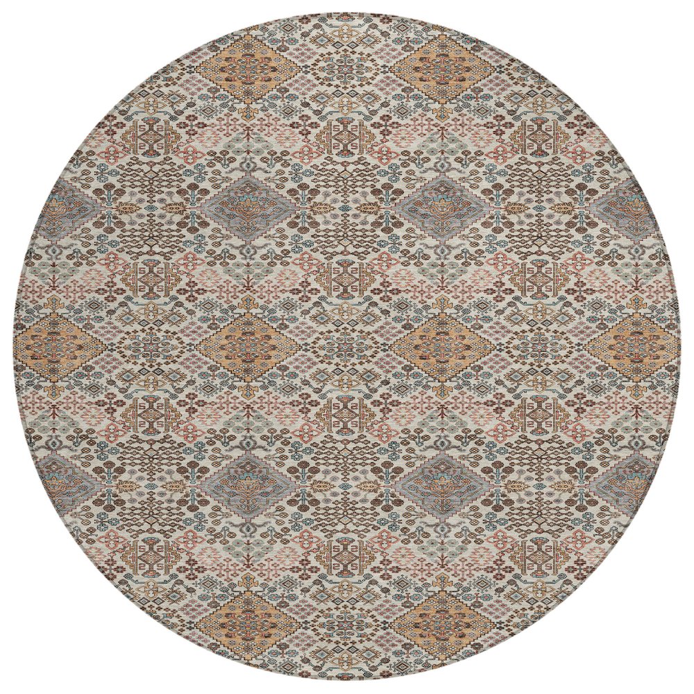 Machine Washable Indoor/Outdoor Chantille ACN2477 Brown 8' x 8' Round Rug. Picture 1