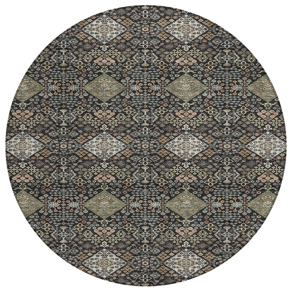 Machine Washable Indoor/Outdoor Chantille ACN2477 Black 8' x 8' Round Rug. Picture 1