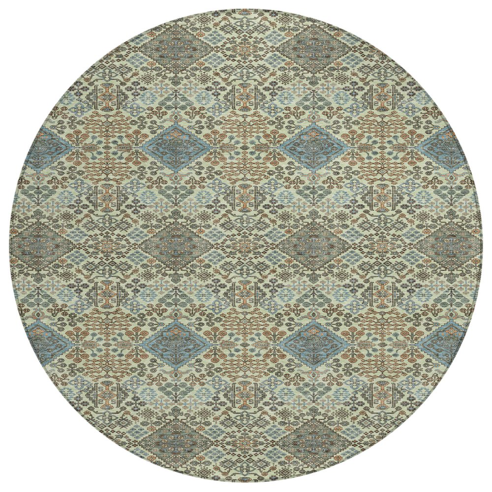 Machine Washable Indoor/Outdoor Chantille ACN2477 Green 8' x 8' Round Rug. Picture 1
