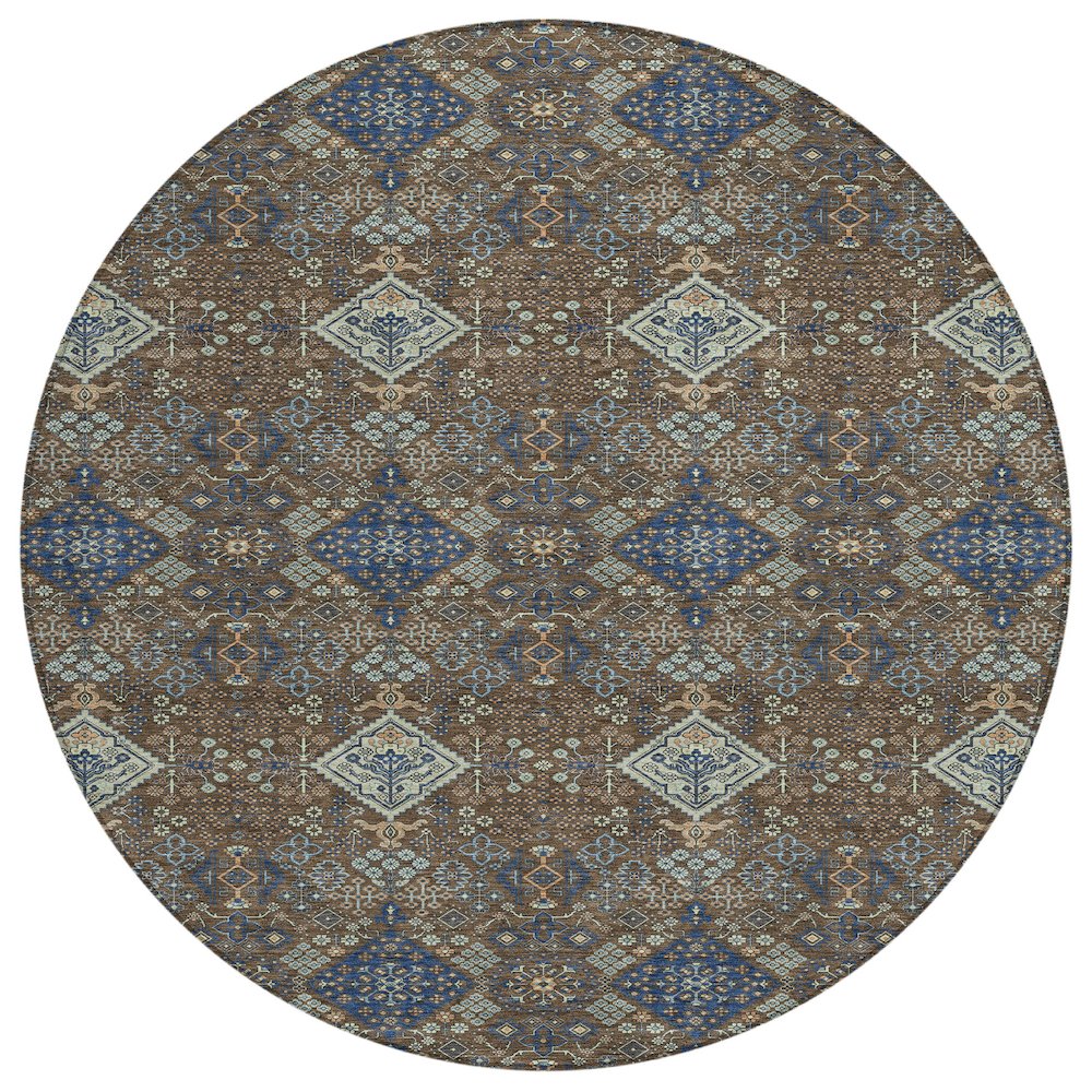 Machine Washable Indoor/Outdoor Chantille ACN2477 Brown 8' x 8' Round Rug. Picture 1