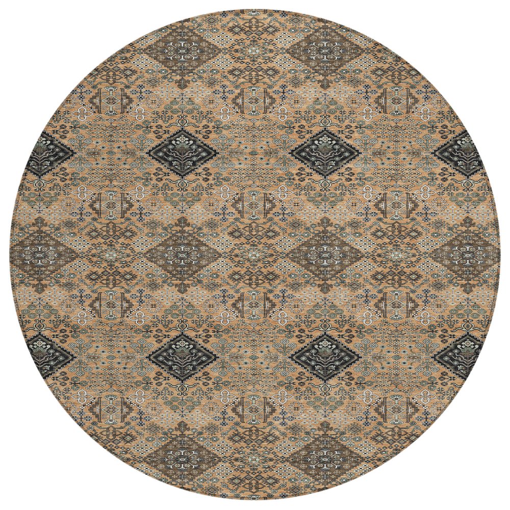 Machine Washable Indoor/Outdoor Chantille ACN2477 Orange 8' x 8' Round Rug. Picture 1