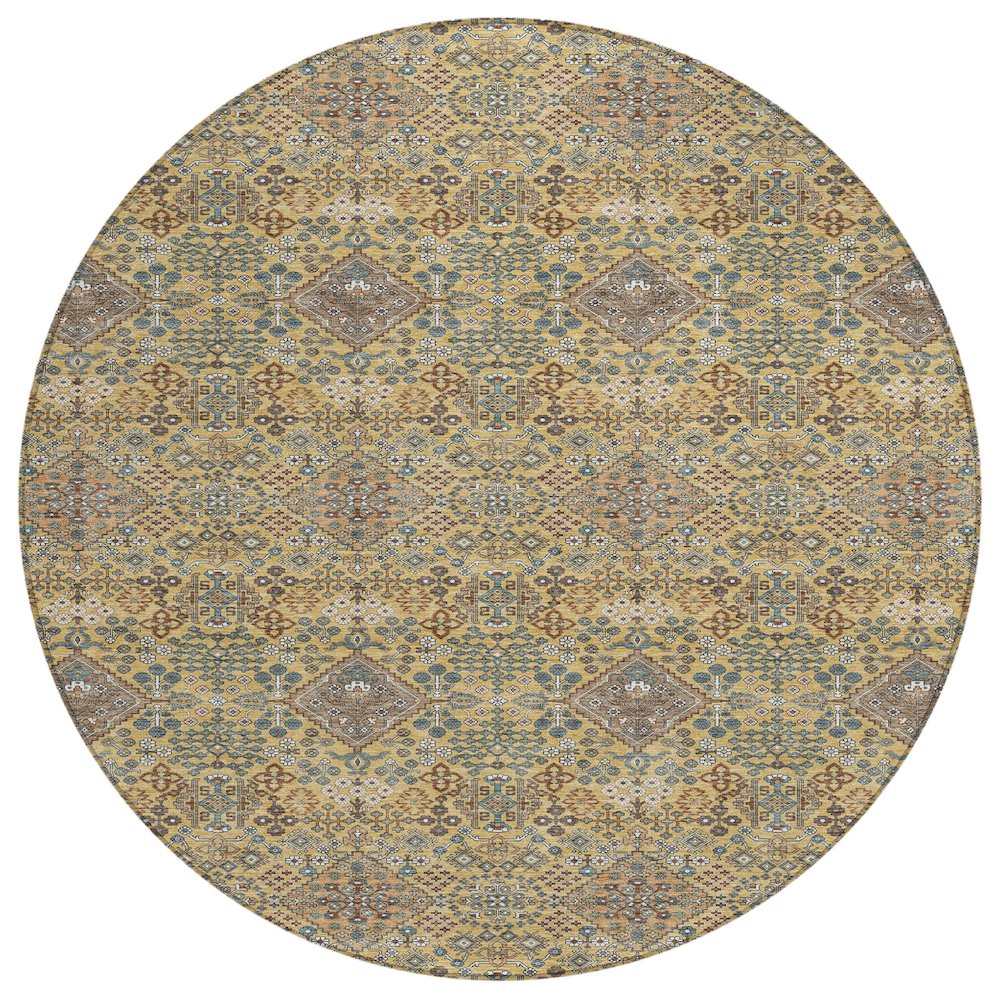 Machine Washable Indoor/Outdoor Chantille ACN2477 Gold 8' x 8' Round Rug. Picture 1