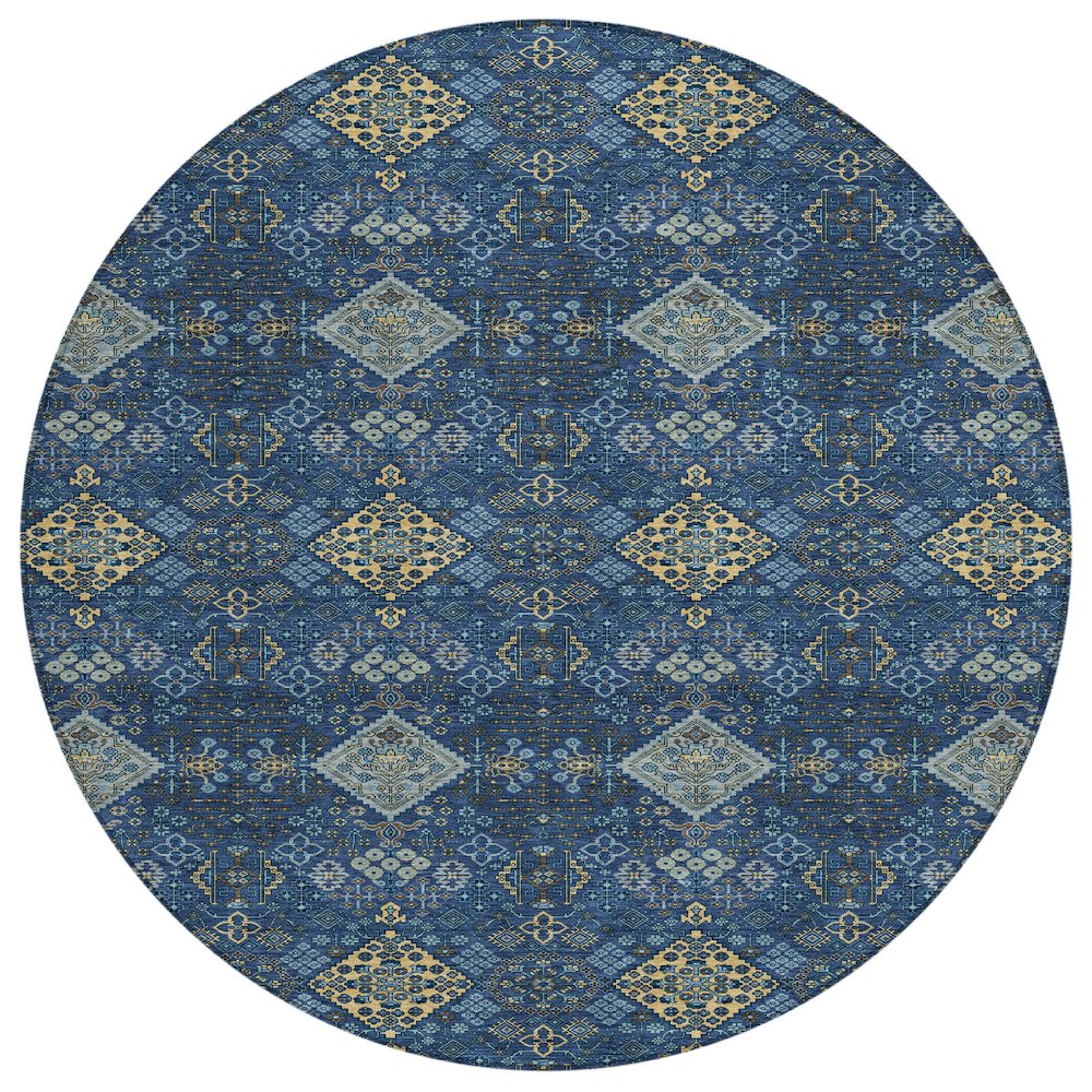 Machine Washable Indoor/Outdoor Chantille ACN2477 Blue 8' x 8' Round Rug. Picture 1