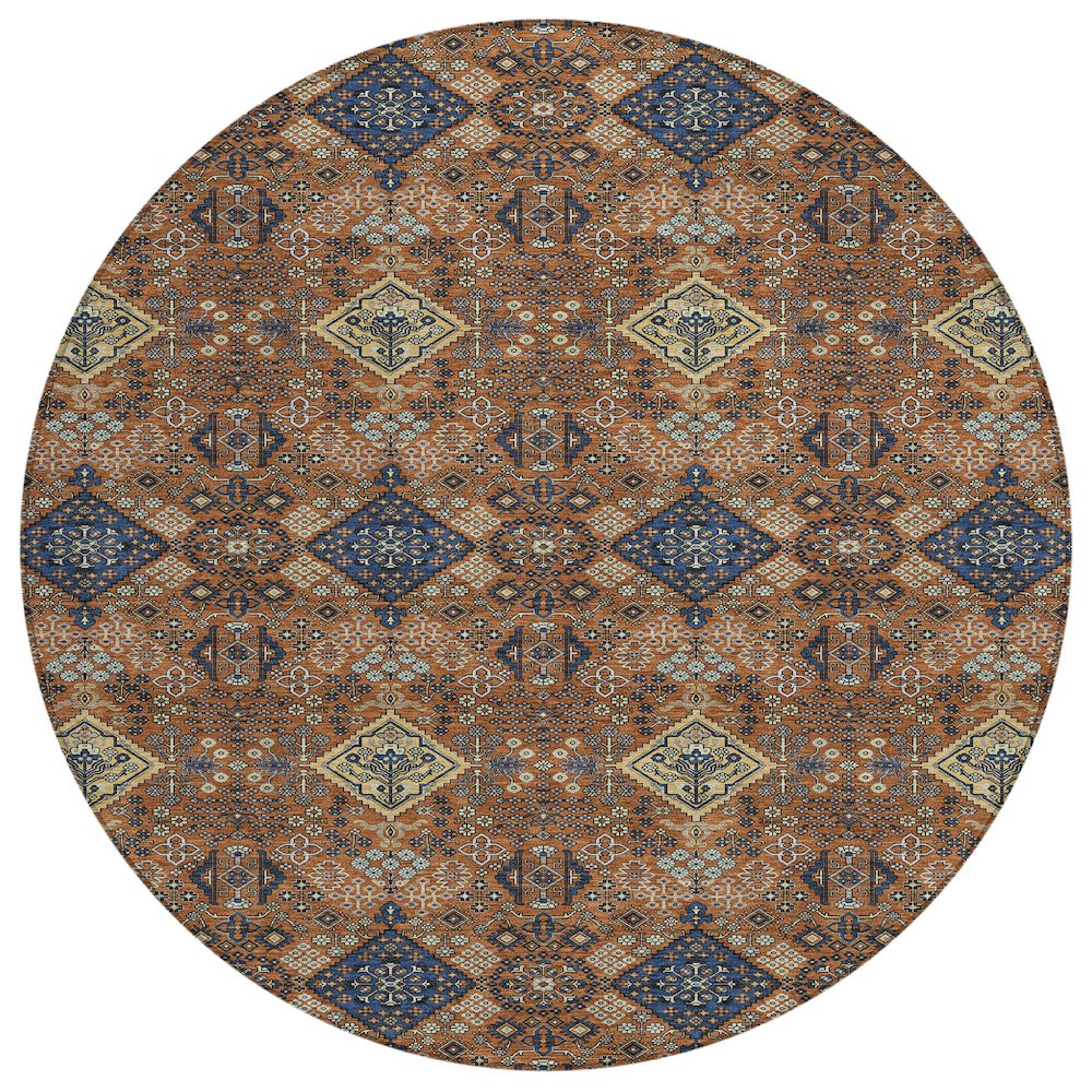 Machine Washable Indoor/Outdoor Chantille ACN2477 Orange 8' x 8' Round Rug. Picture 1