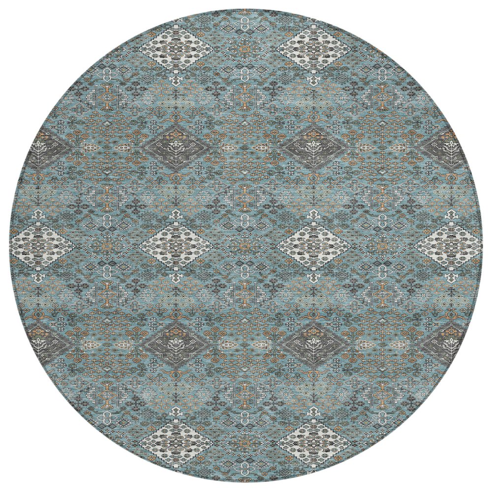 Machine Washable Indoor/Outdoor Chantille ACN2477 Teal 8' x 8' Round Rug. Picture 1