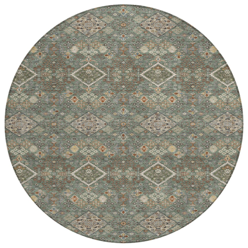 Machine Washable Indoor/Outdoor Chantille ACN2478 Green 8' x 8' Round Rug. Picture 1
