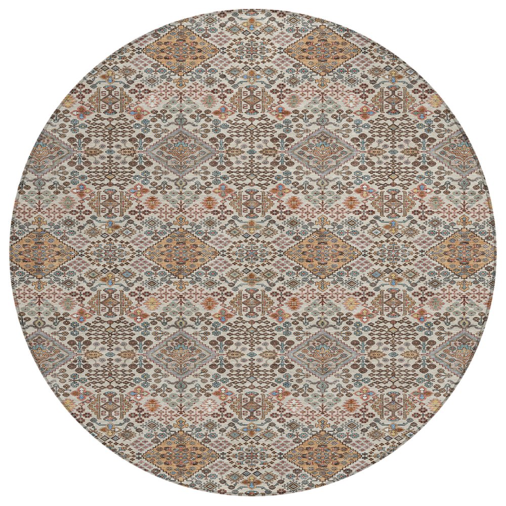 Machine Washable Indoor/Outdoor Chantille ACN2478 Brown 8' x 8' Round Rug. Picture 1
