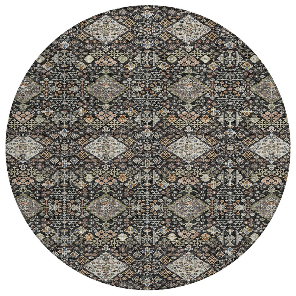 Machine Washable Indoor/Outdoor Chantille ACN2478 Black 8' x 8' Round Rug. Picture 1