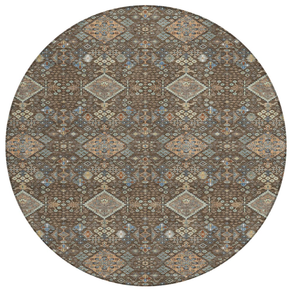 Machine Washable Indoor/Outdoor Chantille ACN2478 Brown 8' x 8' Round Rug. Picture 1