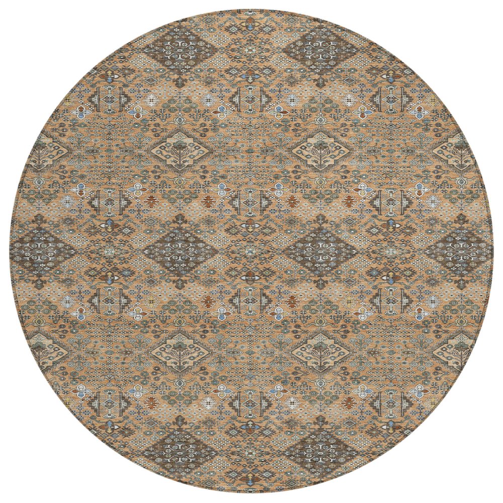 Machine Washable Indoor/Outdoor Chantille ACN2478 Orange 8' x 8' Round Rug. Picture 1